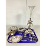 A Decorative Plated Single Flute Centrepiece, the trefoil base with three stags beneath leafy palms,