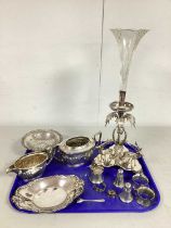 A Decorative Plated Single Flute Centrepiece, the trefoil base with three stags beneath leafy palms,