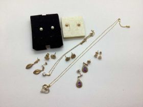 Assorted Modern "375" and other earrings, including fancy drops, celtic knots, etc, including two
