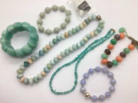 A Selection of Polished Hardstone Jewellery, including a pastel coloured bead necklace, to