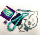 A Gemporia Turquoise Two Row Bead Bracelet, a similar bead necklace, of graduated uniform design, an