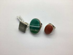 A Small Collection ofTGCC and Other Modern Dress Rings, including cabochon set goldstone, stamped "