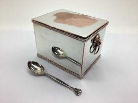 A Georgian Style Plated on Copper Rectangular Tea Caddy, of plain design with gadrooned edge and