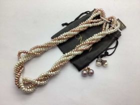 Suarti; Button Pearl Huggie Style Earrings, with beaded decoration, stamped "925", together with a