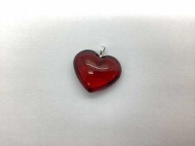 Baccarat; A Modern Red Crystal Heart Pendant, etched "Baccarat", applied loop stamped "925".