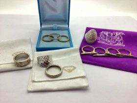 Modern Gemporia, Diamonique, QVC and Other "925" Dress Rings, including gilt stacker style, textured