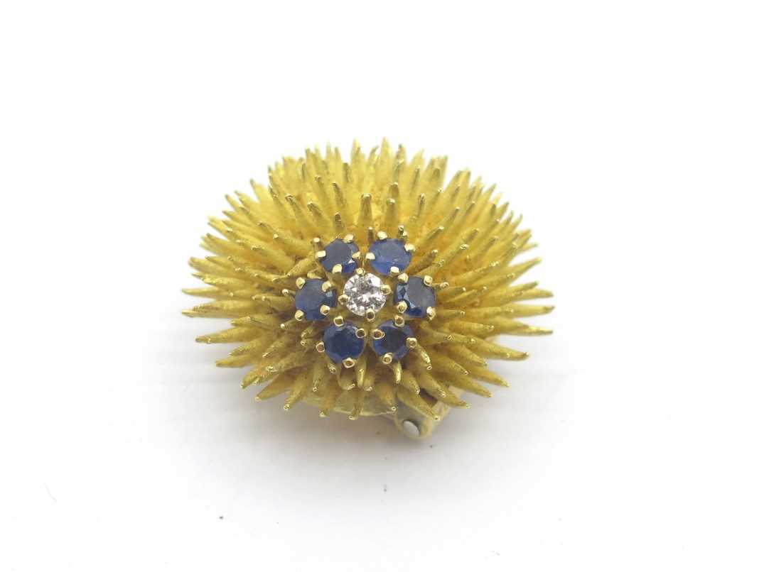 Tiffany & Co; A Novelty Vintage Sea Urchin Brooch, with claw set sapphire and diamond flowerhead - Image 2 of 7