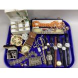 Assorted Ladies and Gent's Wristwatches, Dalvey travel clock, vintage souvenir panel bracelet,