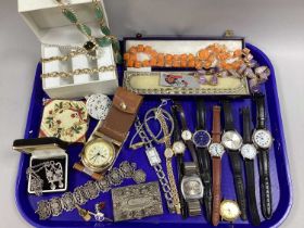 Assorted Ladies and Gent's Wristwatches, Dalvey travel clock, vintage souvenir panel bracelet,