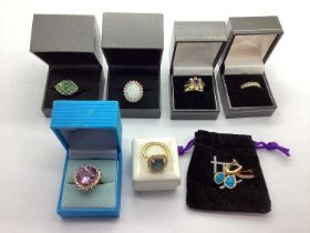 A Selection of Modern Gilt Coloured "925" Rings, to include TGGC, Diamanique, half eternity style,