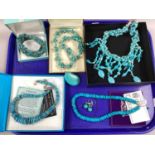A Collection of Turquoise and Other Polished Hardstone Jewellery, including a TGGC necklace, of