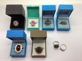 Modern QVC, Diamonique and Other Hallmarked Silver and "925" Dress Rings, including clusters, collet