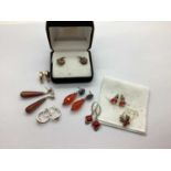 A Small Collection of Modern "925" Earrings, including goldstone drops of teardrop shape, faceted