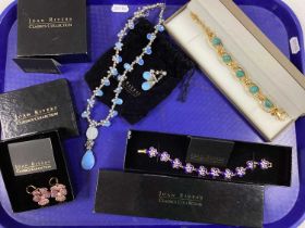 Joan Rivers Collection; A Gilt and Enamel Flowerhead Panel Style Bracelet, in original box, a pair