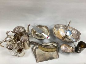 Assorted Plated Ware, including swing handled footed dish, Victorian beaker, hallmarked silver