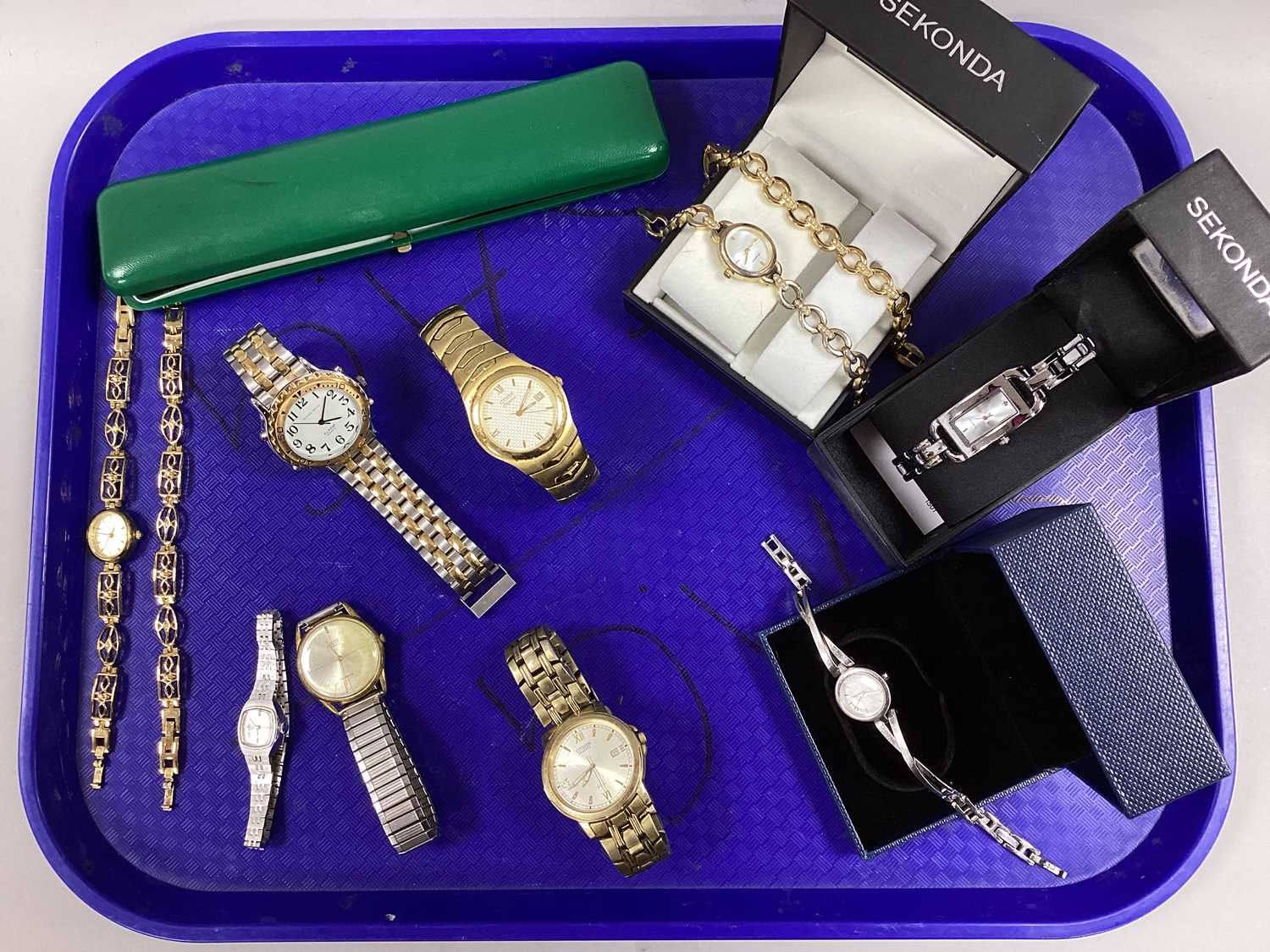 Ladies and Gent's Wristwatches, including DKNY, UNO, Citizen, Sekonda, etc :- One Tray