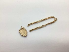 A Belcher Link Bracelet, (broken / damages) stamped "375"; together with a vintage locket pendant.