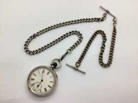 An Openface Pocket Watch, the white dial with black Roman numerals and seconds subsidiary dial,