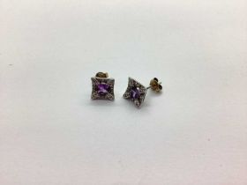 A Pair of Modern 9ct White Gold Diamond Set Earrings, illusion set. 3grams in weight.