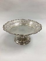 A Hallmarked Silver Pedestal Dish, (marks rubbed) of shaped circular form with scroll pierced