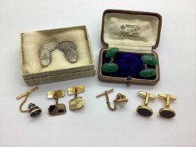 A Pair of Hallmarked Silver Cufflinks, initialled 'AM', together with gilt metal cufflinks, etc.