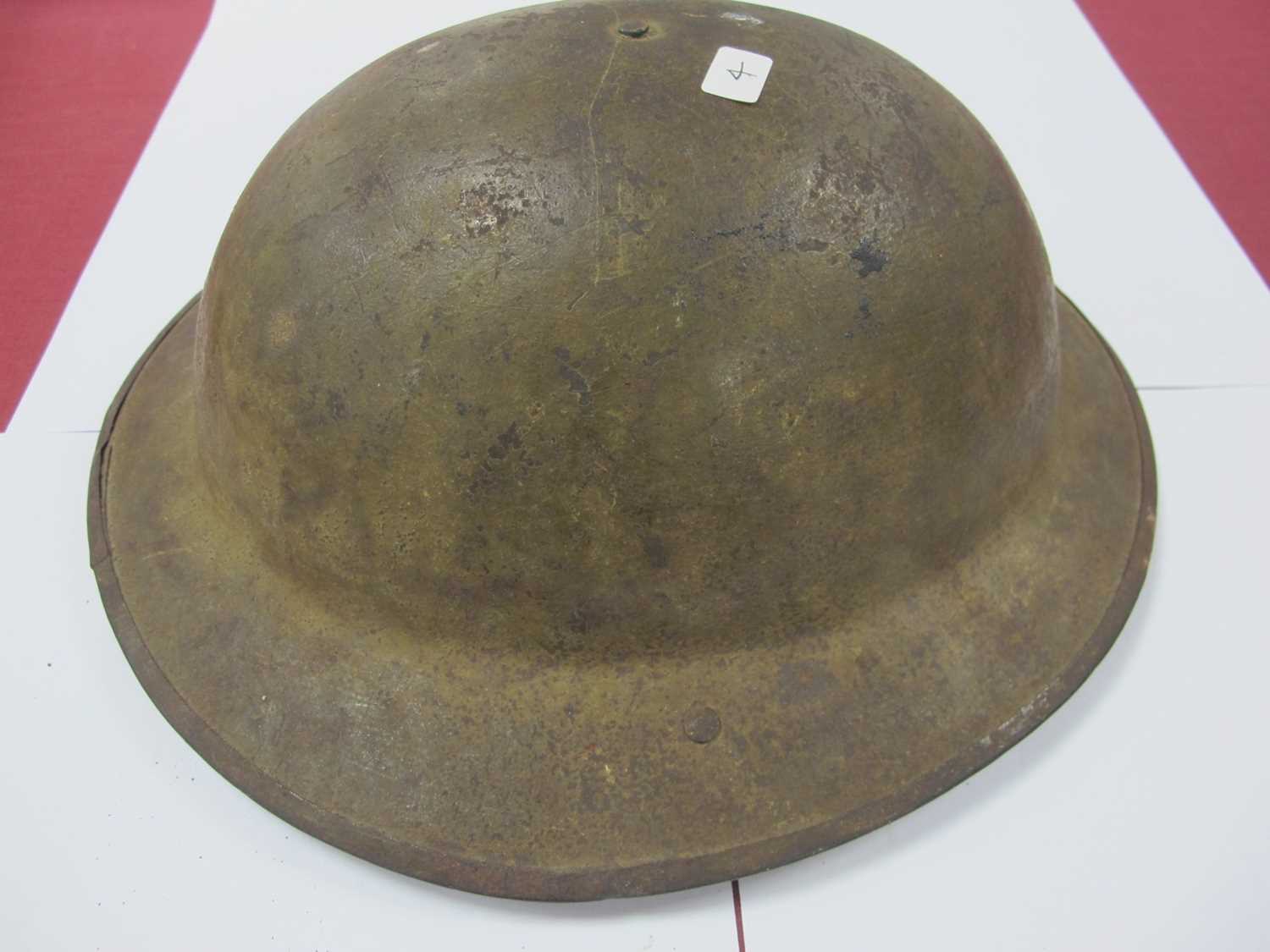 WWI British Army Brodie Mk I steel helmet with part liner and leather strap, marks on the interior - Image 4 of 11