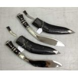 Two Kukri Style Knives, each with a skinning knife and sheath.