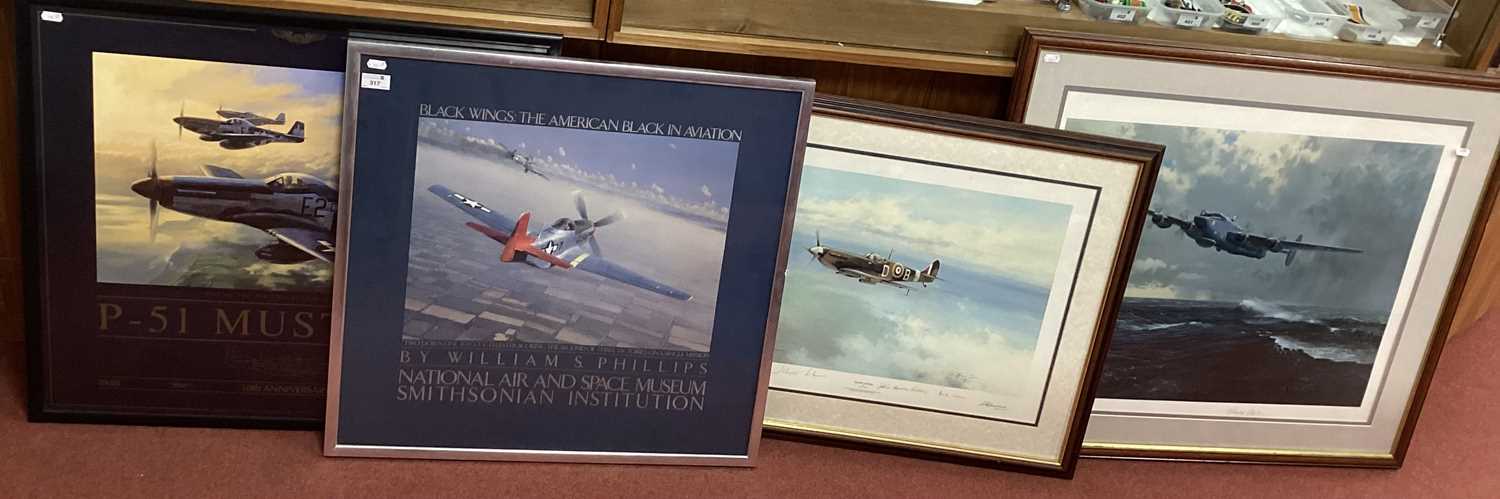 Aviation Framed Prints - (4) of a Spitfire, Mustangs and Shackleton after Robert Taylor and Gerald
