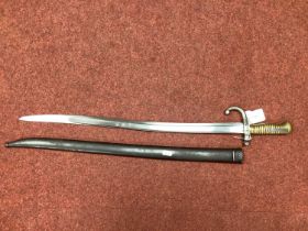 Franco Prussian War French Chassepot Yataghan Type Bayonet and Scabbard, bayonet dated to year '