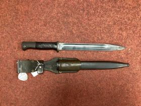 WWII Third Reich German K98 Bayonet and Scabbard, with leather frog, bayonet manufacturer mark 'Carl