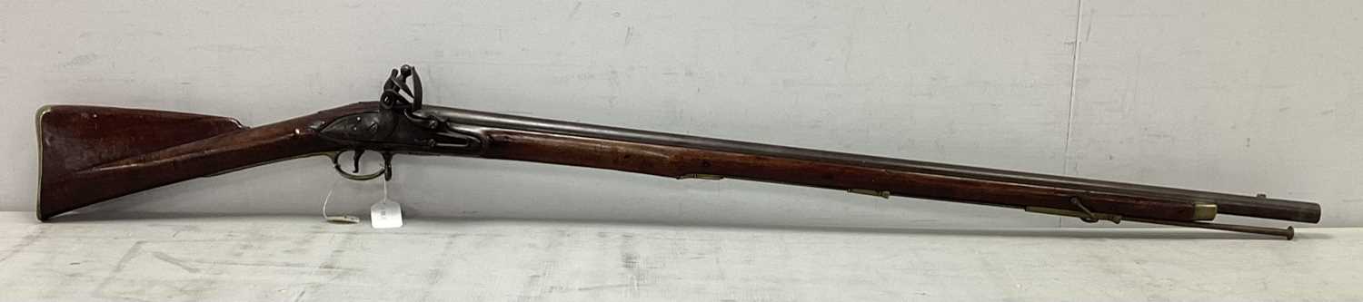 British India Pattern Circa 1810 'Brown Bess' Flintlock Musket, marked 'Tower' with 'GR' crown