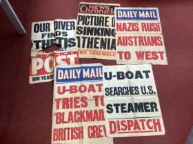 Selection of WWII Phoney War Period Newspaper Stand Fragile Posters/News sheets, with headlines