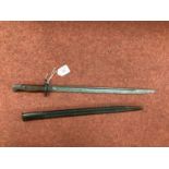 British 1907 Pattern Bayonet and Scabbard, with various marks on blade including year '27',