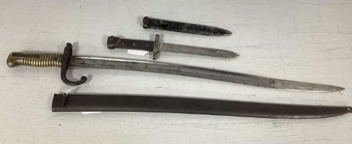 Franco Prussian War French Chassepot Yataghan type bayonet with scabbard, plus WWII model 1938