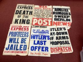 Selection of Mainly WWII Phoney War Period Newspaper Stand Fragile Posters/News Sheets, with