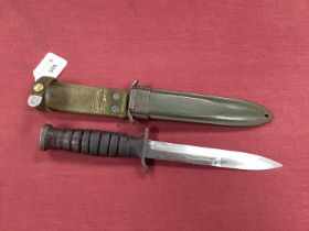 WWII American M3 Trench Knife, marked with 'US M3 Imperial' on knife guard and scabbard, marked with
