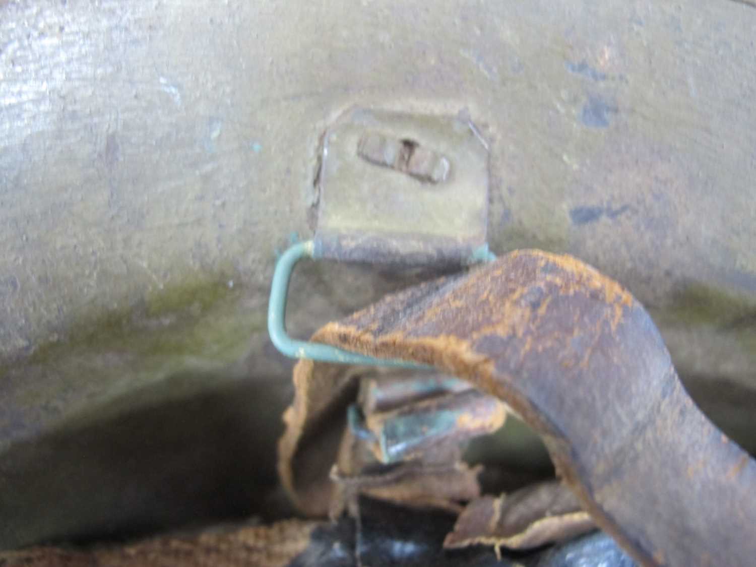 WWI British Army Brodie Mk I steel helmet with part liner and leather strap, marks on the interior - Image 7 of 11