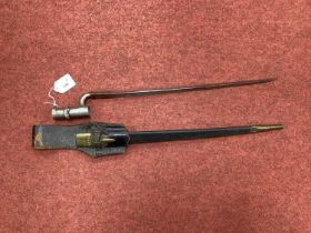 British Enfield Pattern 1853 Socket Bayonet, scabbard and leather frog both bayonet and scabbard
