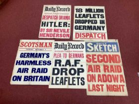 Selection of WWII Phoney War Period Newspaper Stand Fragile Posters/News Sheets, with headlines