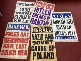 Selection of WWII Blitzkrieg on Poland Period Newspaper Stand Fragile Posters/News Sheets, with