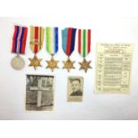 WWII Medal Group and Paperwork, including 1939-1945 Star, Atlantic Star and Africa Star with (