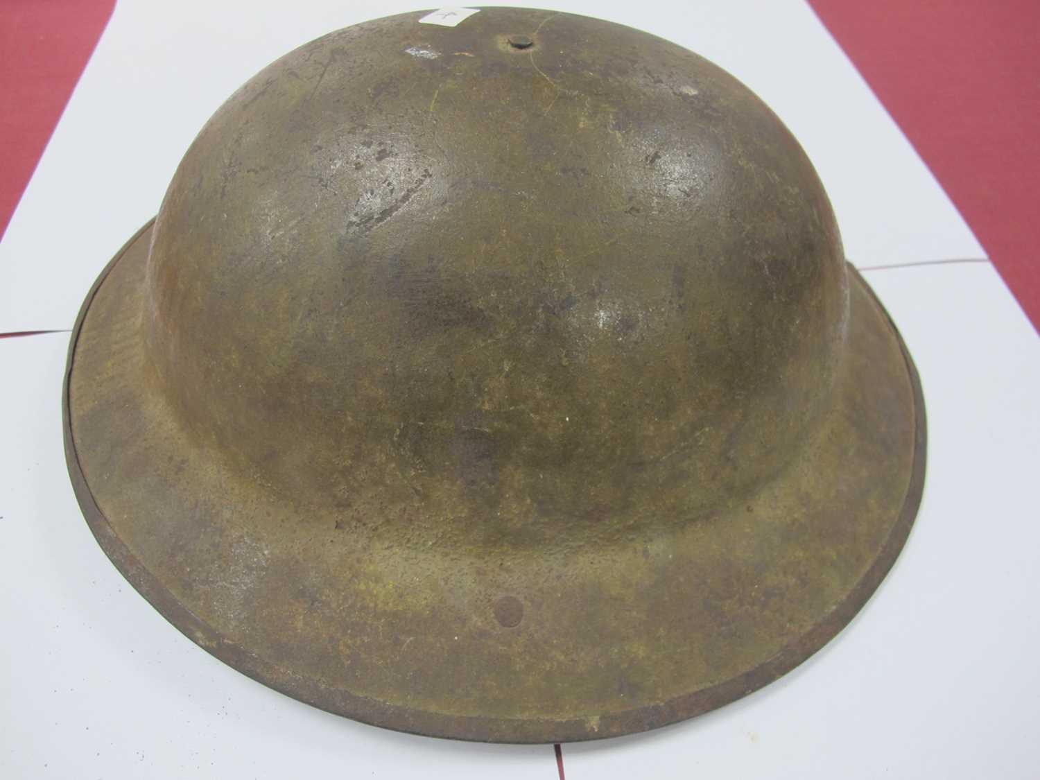 WWI British Army Brodie Mk I steel helmet with part liner and leather strap, marks on the interior - Image 6 of 11