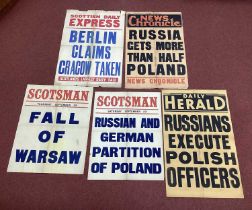 Selection of WWII Blitzkreig on Poland Period Newspaper Stand Fragile Posters/News Sheets, with