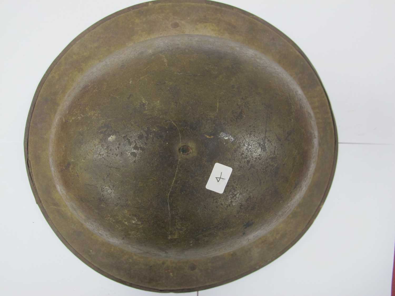 WWI British Army Brodie Mk I steel helmet with part liner and leather strap, marks on the interior - Image 3 of 11