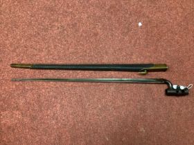 British Martini-Henry Pattern 1876 Socket Bayonet and Scabbard, bayonet marked with broad military