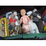 Dolls - Three pot headed, celluloid Ok Kader, rubber, Mr Bean, Pelham puppet, etc:- Two Boxes.