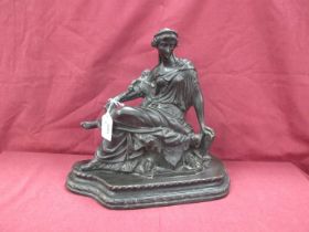 Patinated Bronze Figure of Seated Classical Lady, on plinth base 28cm high.