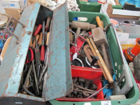 Files, spanners, clamps, tack hammer and other tools:- One Box and metal carry box (2).