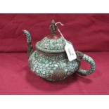 Mosaic Middle Eastern Teapot, with stylized dragon handle, quarterfoil finial and symmetrical design