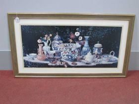 A Large Framed Colour Print Still Life Ceramics, frame 118cm wide.